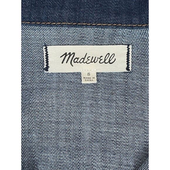 Madewell Denim Utility Shirt Dress Sz S Button Front Long Sleeve Mini Dark Wash - Picture 14 of 15